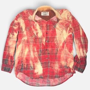 Franklin Flannels Mens Red Plaid Upcycled Bleached Acid Wash Button Down Shirt L